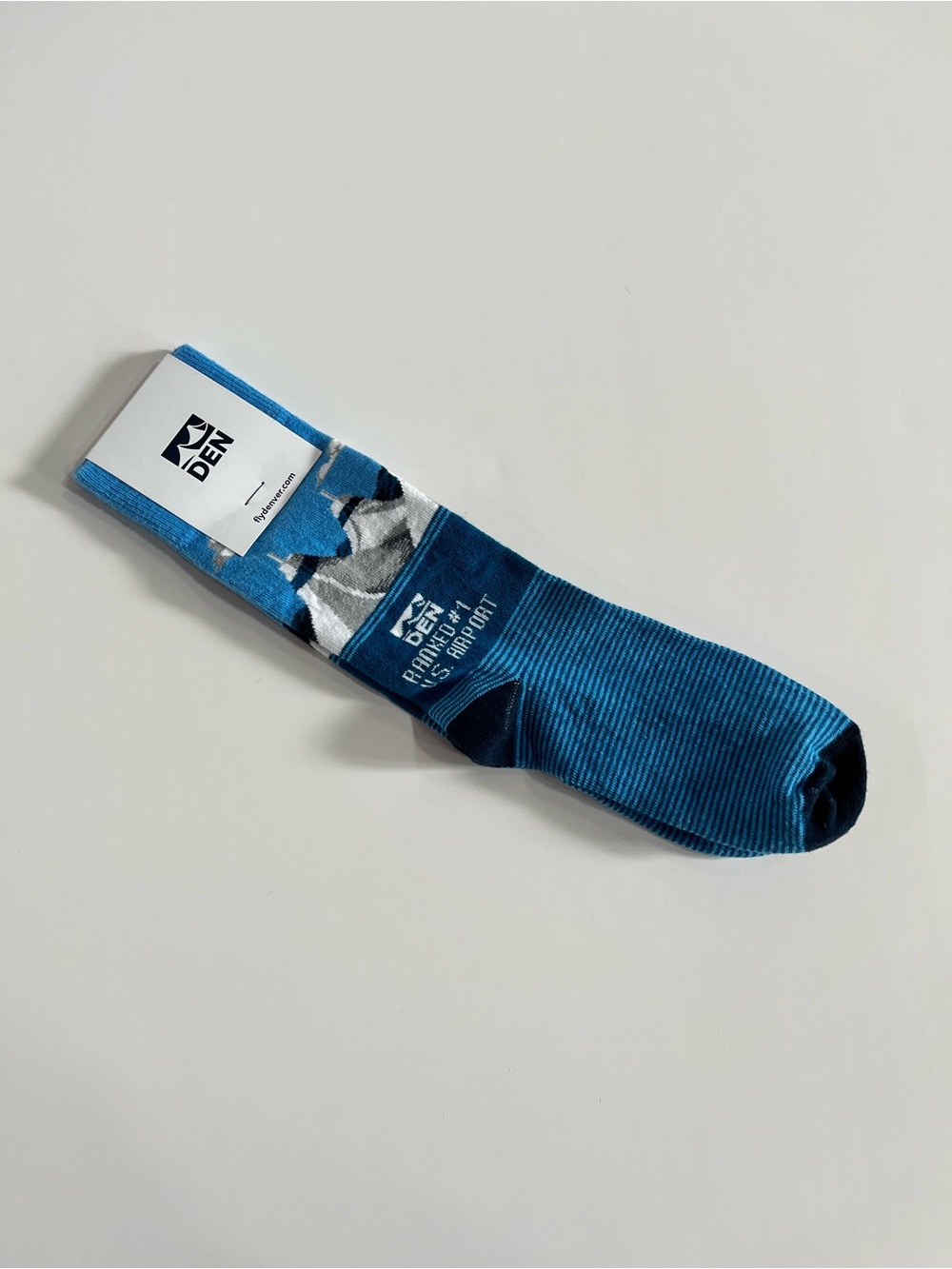 DEN Denver DIA Denver International Airport Crew Length Socks Blue Grey White